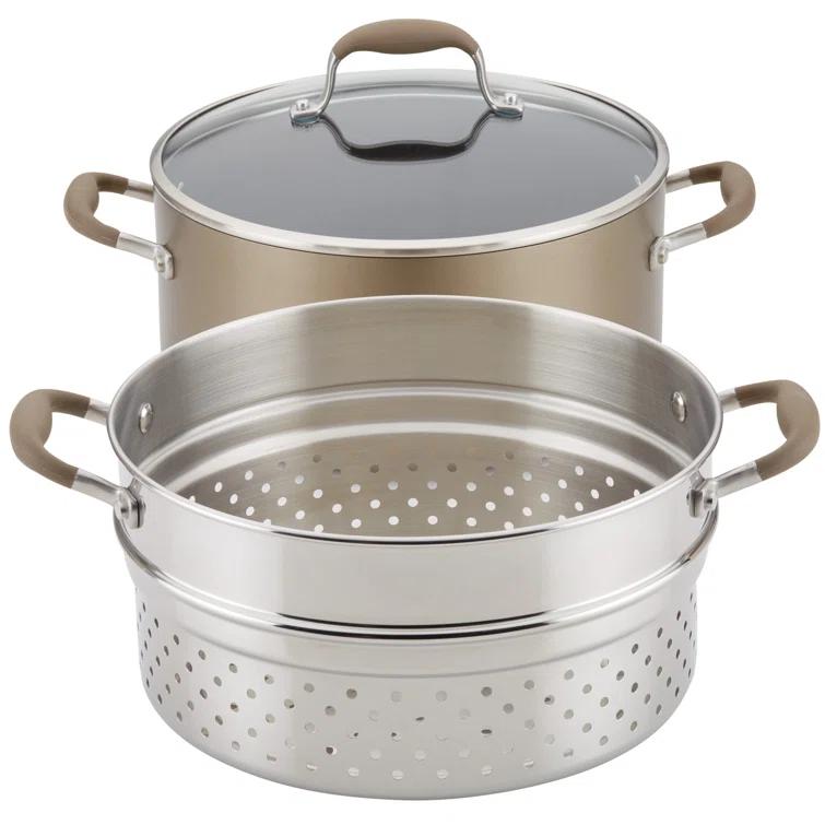 Anolon Anolon Advanced Home Hard Anodized Nonstick Wide Stockpot With Steamer Insert Set, 3-Piece,  8.5-Quart