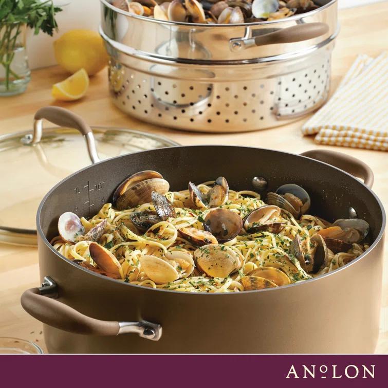Anolon Anolon Advanced Home Hard Anodized Nonstick Wide Stockpot With Steamer Insert Set, 3-Piece,  8.5-Quart