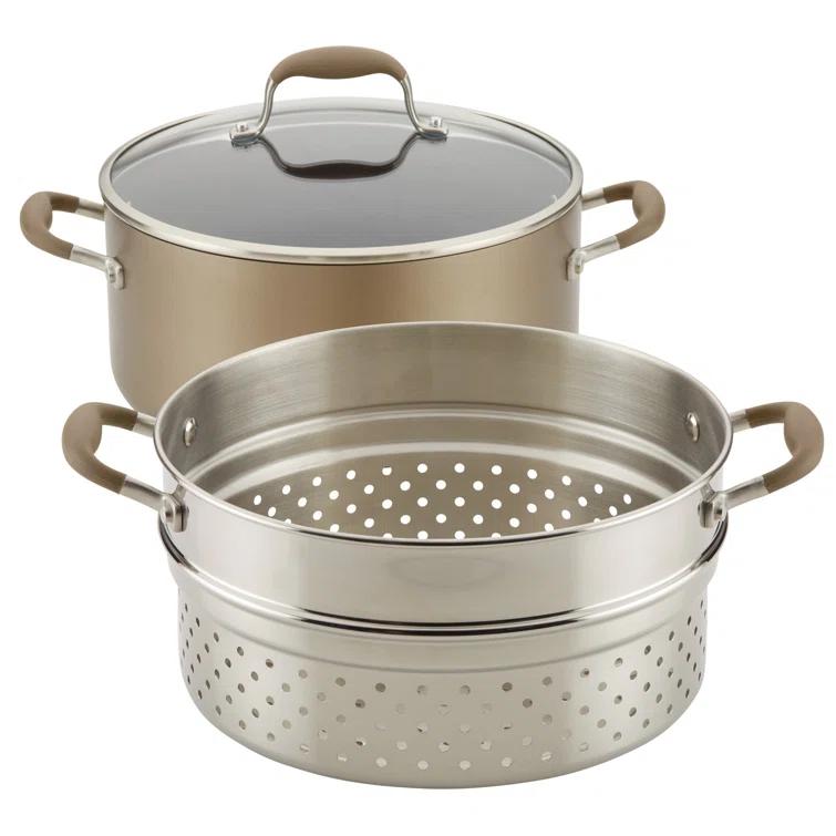 Anolon Anolon Advanced Home Hard Anodized Nonstick Wide Stockpot With Steamer Insert Set, 3-Piece,  8.5-Quart