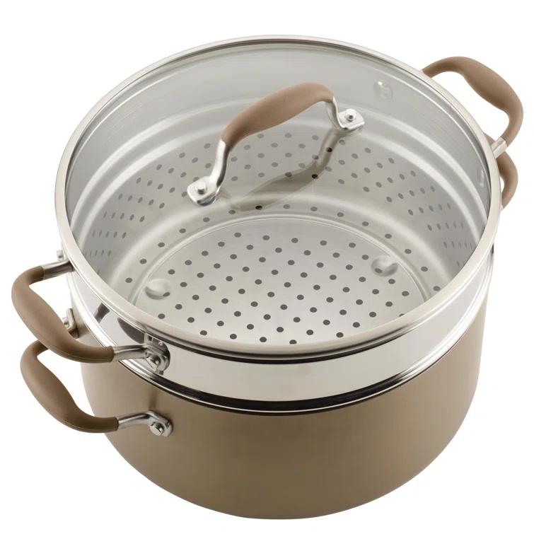 Anolon Anolon Advanced Home Hard Anodized Nonstick Wide Stockpot With Steamer Insert Set, 3-Piece,  8.5-Quart