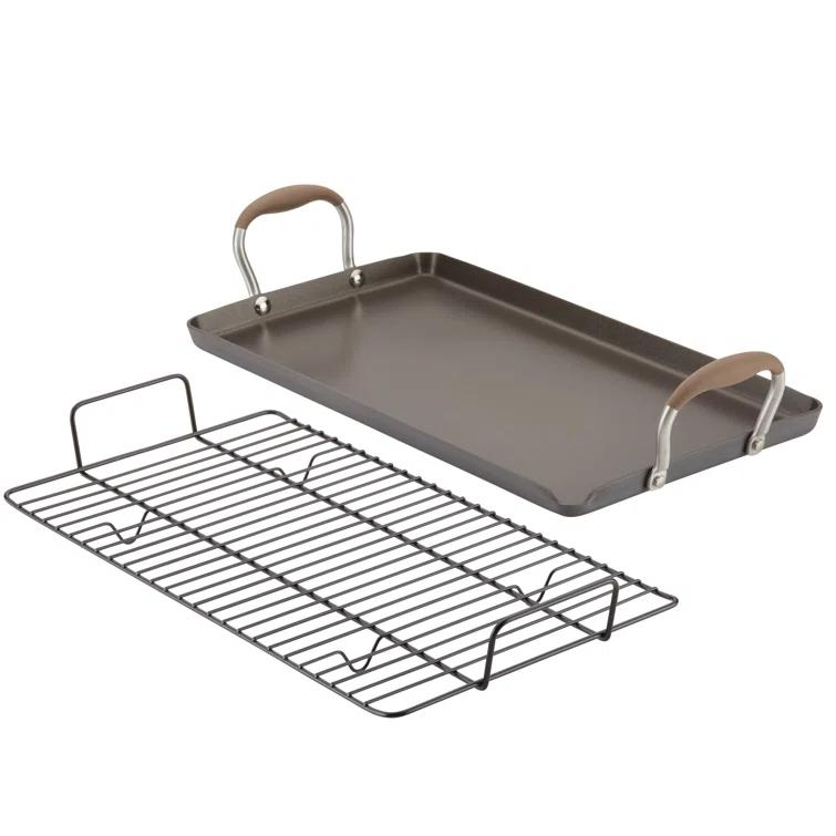 Anolon Advanced Home 10"x18" Double Burner Griddle Bronze: Nonstick, Hard Anodized, Oven-Safe, Silicone Handle