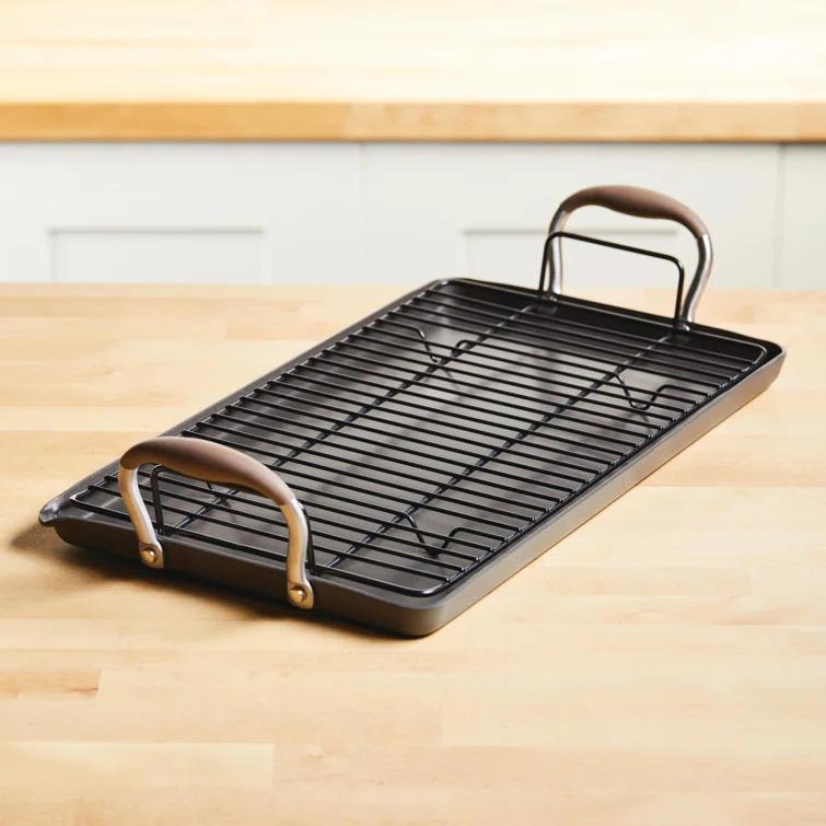 Anolon Advanced Home 10"x18" Double Burner Griddle Bronze: Nonstick, Hard Anodized, Oven-Safe, Silicone Handle