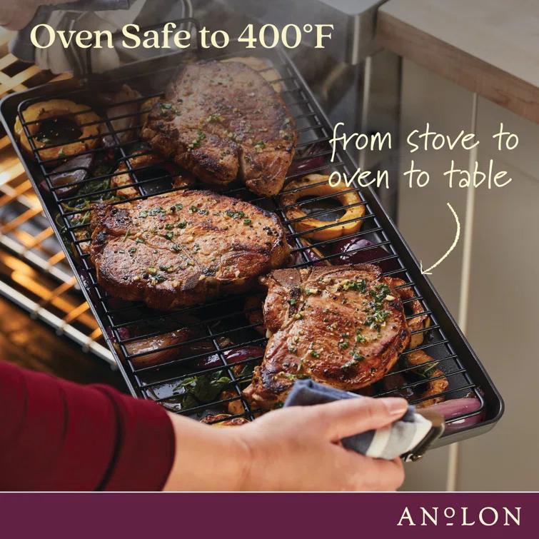 Anolon Advanced Home 10"x18" Double Burner Griddle Bronze: Nonstick, Hard Anodized, Oven-Safe, Silicone Handle