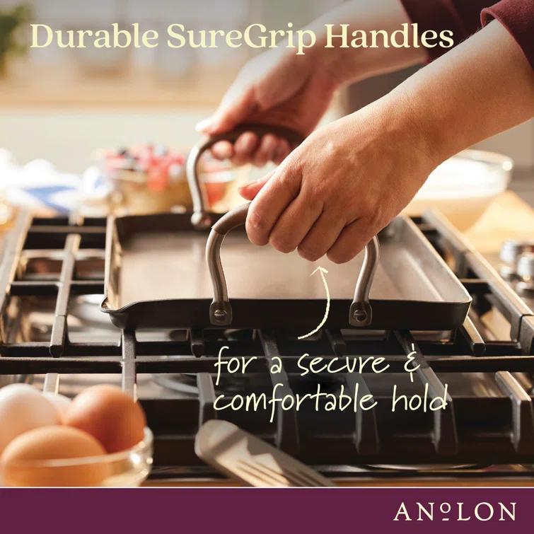 Anolon Advanced Home 10"x18" Double Burner Griddle Bronze: Nonstick, Hard Anodized, Oven-Safe, Silicone Handle