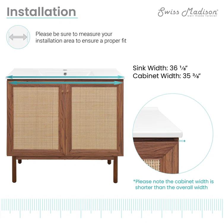 SM-BV663 Classe 36" Freestanding Bathroom Vanity in Golden Oak with Sink Top