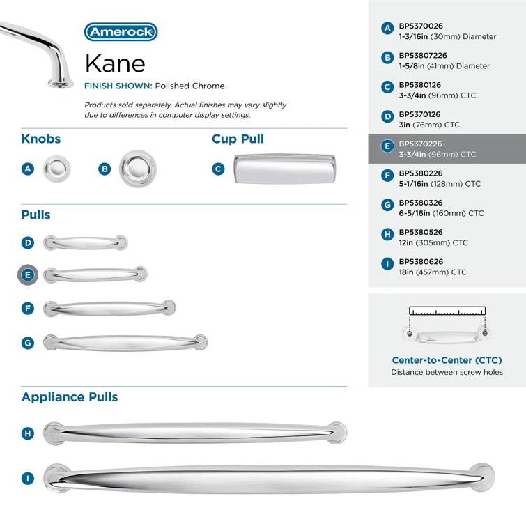 Kane 3-3/4 inch (96mm) Center-to-Center Polished Chrome Cabinet Pull