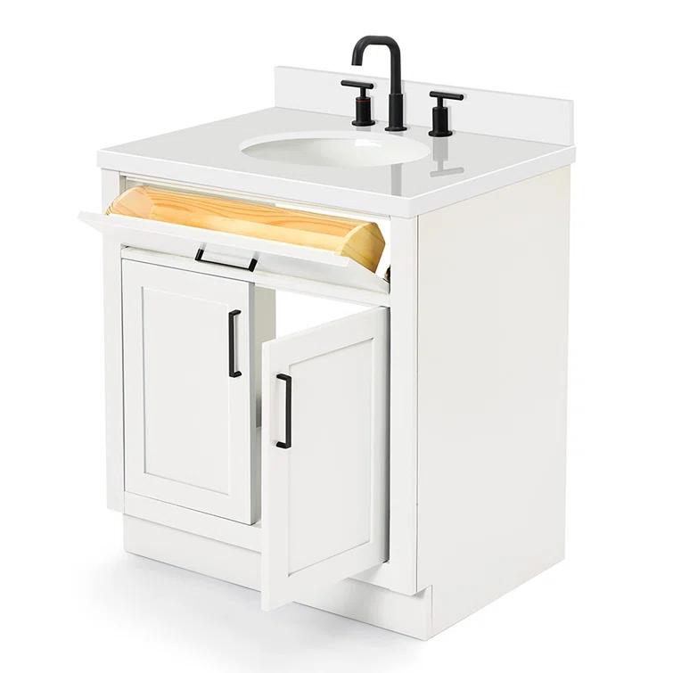 Thornaby 30'' Solid Wood Single Bathroom Vanity with 1.5'' White Quartz Top, Oval Sink
