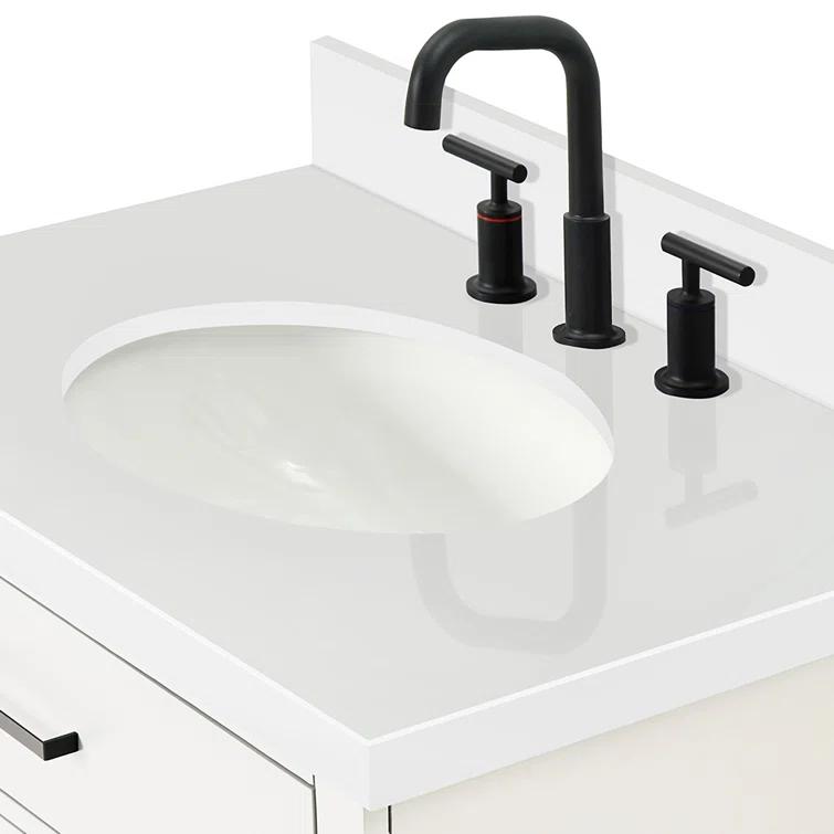 Thornaby 30'' Solid Wood Single Bathroom Vanity with 1.5'' White Quartz Top, Oval Sink