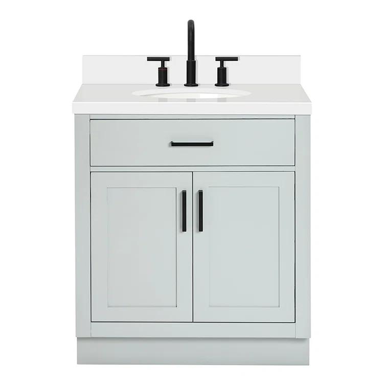 Thornaby 30'' Solid Wood Single Bathroom Vanity with 1.5'' White Quartz Top, Oval Sink