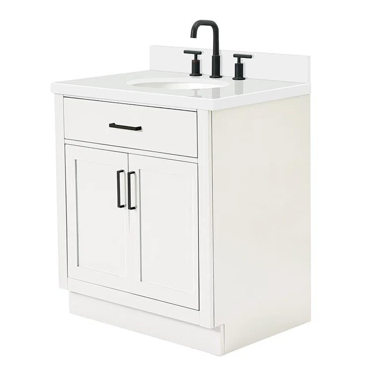 Thornaby 30'' Solid Wood Single Bathroom Vanity with 1.5'' White Quartz Top, Oval Sink