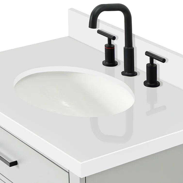 Thornaby 30'' Solid Wood Single Bathroom Vanity with 1.5'' White Quartz Top, Oval Sink