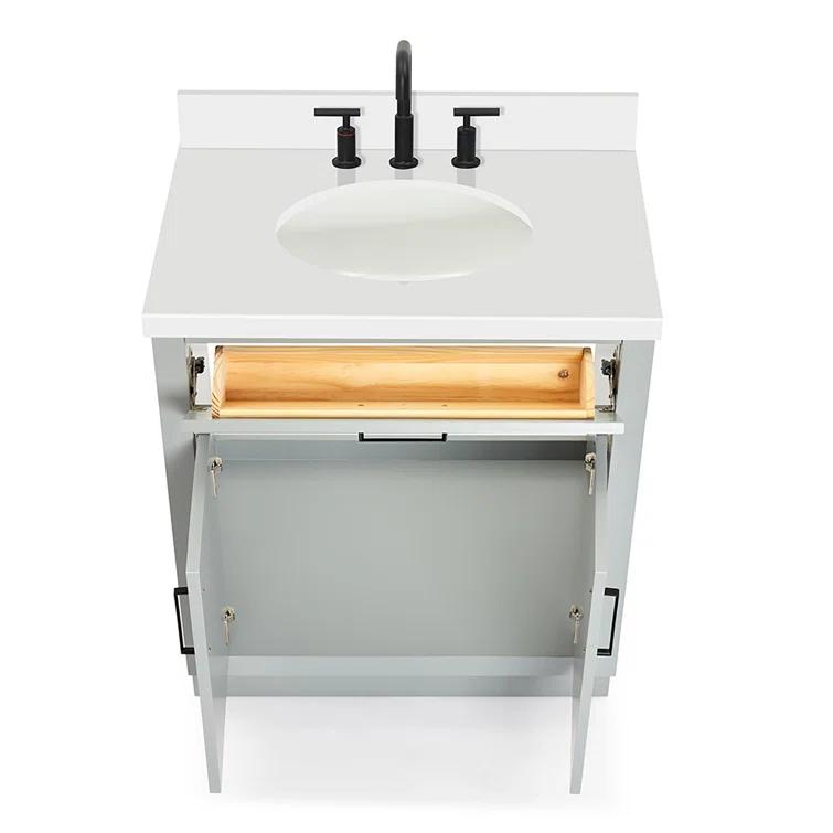 Thornaby 30'' Solid Wood Single Bathroom Vanity with 1.5'' White Quartz Top, Oval Sink