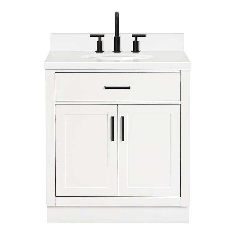 Thornaby 30'' Solid Wood Single Bathroom Vanity with 1.5'' White Quartz Top, Oval Sink