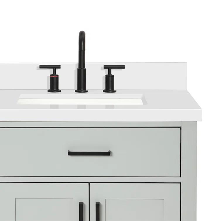 Wildon Home® Tidworth 42'' Solid Wood Single Bathroom Vanity with 1.5'' White Quartz Top, Right Offset Rectangular Sink