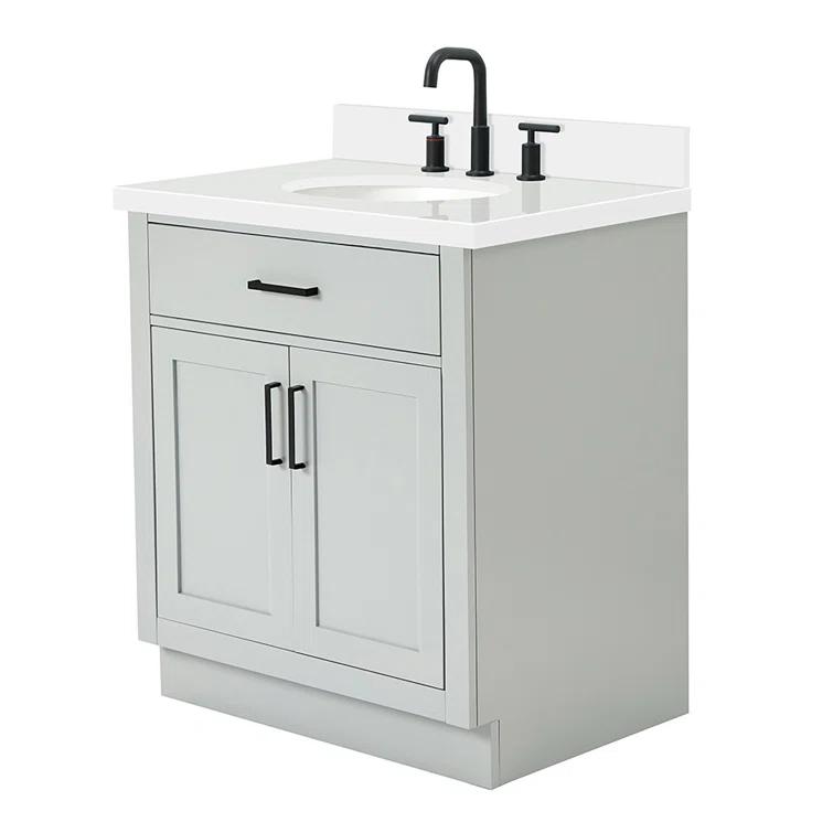 Thornaby 30'' Solid Wood Single Bathroom Vanity with 1.5'' White Quartz Top, Oval Sink