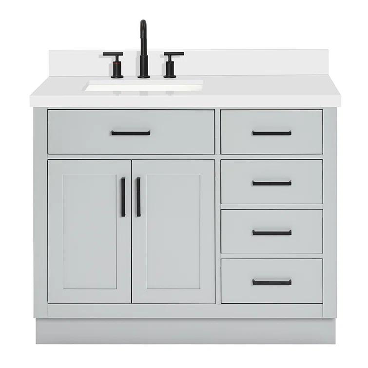 Wildon Home® Tidworth 42'' Solid Wood Single Bathroom Vanity with 1.5'' White Quartz Top, Right Offset Rectangular Sink