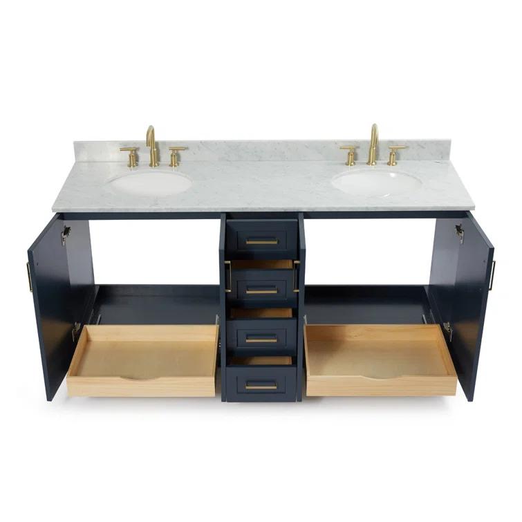 ARIEL Monrow 73 Double Sink Bathroom Vanity with Italian Carrara Marble Top
