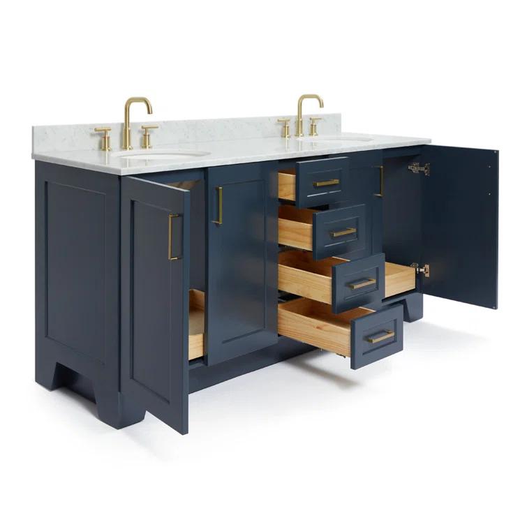 ARIEL Monrow 73 Double Sink Bathroom Vanity with Italian Carrara Marble Top