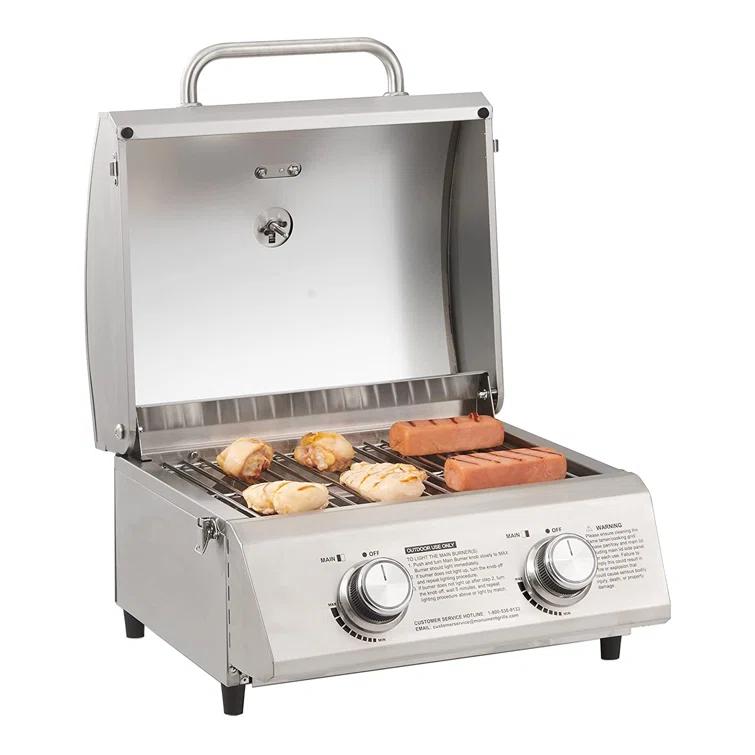 Monument Grills 13742,2-Burner Portable Stainless Steel Tabletop Propane Gas Grill with High Lid and Travel Locks, 15,000 BTU – Perfect for Family BBQs