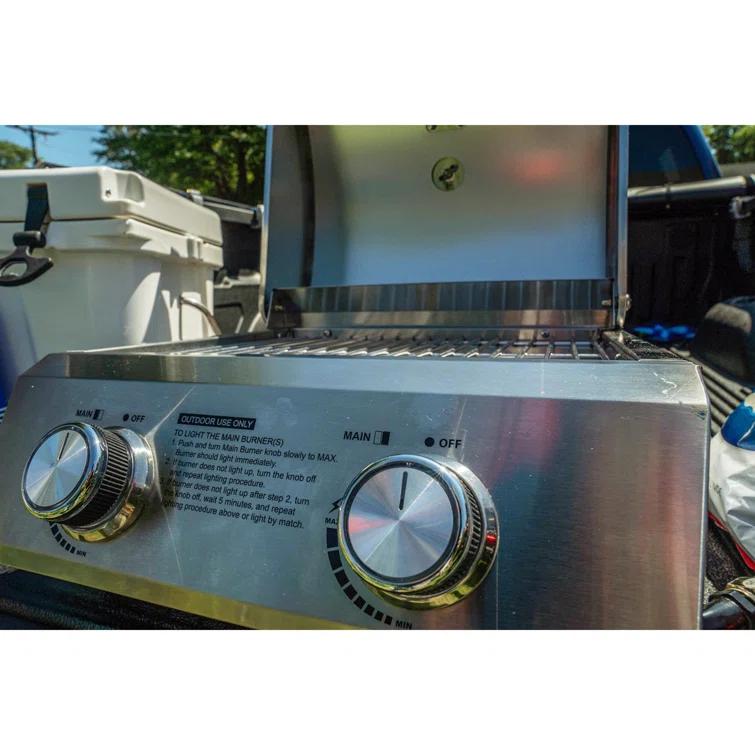 Monument Grills 13742,2-Burner Portable Stainless Steel Tabletop Propane Gas Grill with High Lid and Travel Locks, 15,000 BTU – Perfect for Family BBQs