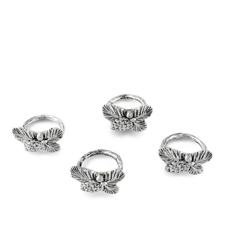 Arthur Court Designs Pine Cone Forest Metal Napkin Ring (Set of 4)