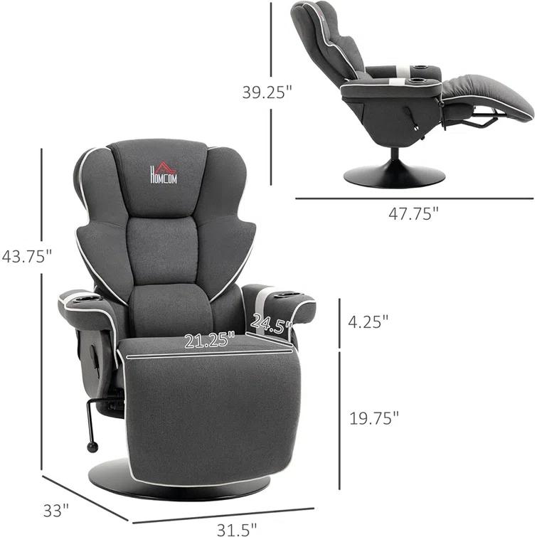 HomCom Faux Leather Manual Swivel Ergonomic Recliner | Wayfair