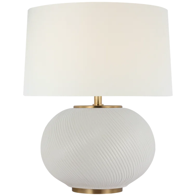 Ivory Textured Ceramic Outdoor Table Lamp with Brass Accents