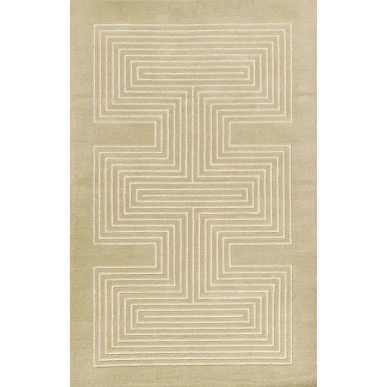 Momeni 3'6"x5'6" Simba Geometric Handtufted Area Rug Beige: Wool, Medium Pile, Abstract Pattern, Indoor Use