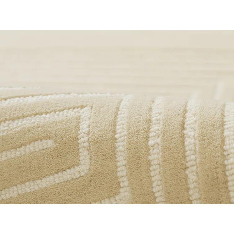Momeni 3'6"x5'6" Simba Geometric Handtufted Area Rug Beige: Wool, Medium Pile, Abstract Pattern, Indoor Use
