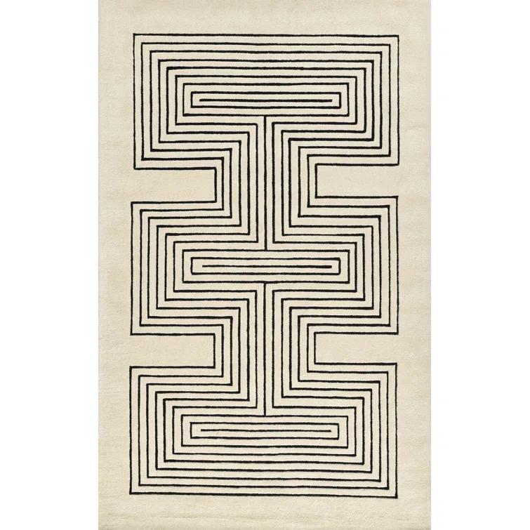 Momeni 3'6"x5'6" Simba Geometric Handtufted Area Rug White: Wool, Medium Pile, Indoor, Abstract Pattern, Rectangle