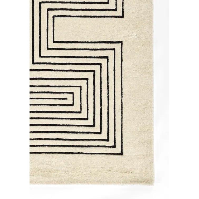 Momeni 3'6"x5'6" Simba Geometric Handtufted Area Rug White: Wool, Medium Pile, Indoor, Abstract Pattern, Rectangle