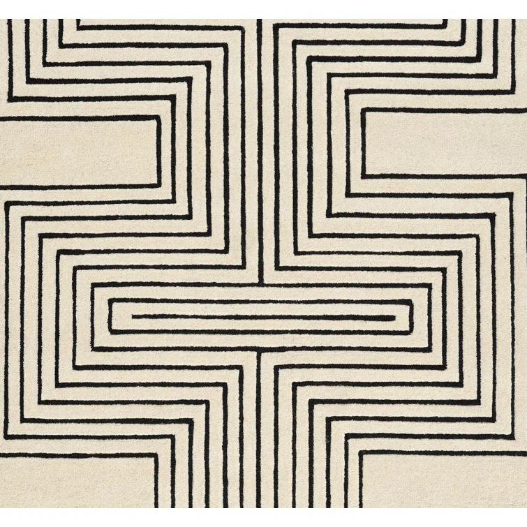 Momeni 3'6"x5'6" Simba Geometric Handtufted Area Rug White: Wool, Medium Pile, Indoor, Abstract Pattern, Rectangle