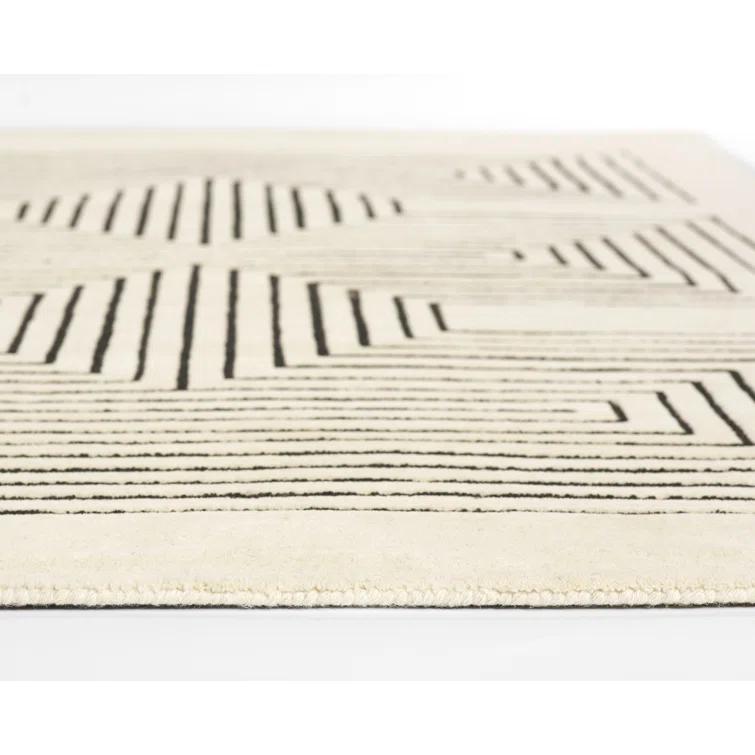 Momeni 3'6"x5'6" Simba Geometric Handtufted Area Rug White: Wool, Medium Pile, Indoor, Abstract Pattern, Rectangle