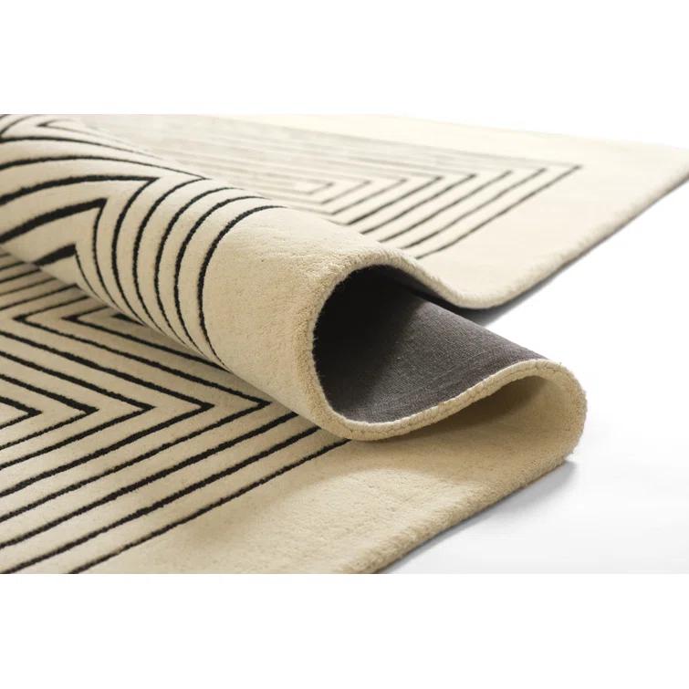 Momeni 3'6"x5'6" Simba Geometric Handtufted Area Rug White: Wool, Medium Pile, Indoor, Abstract Pattern, Rectangle