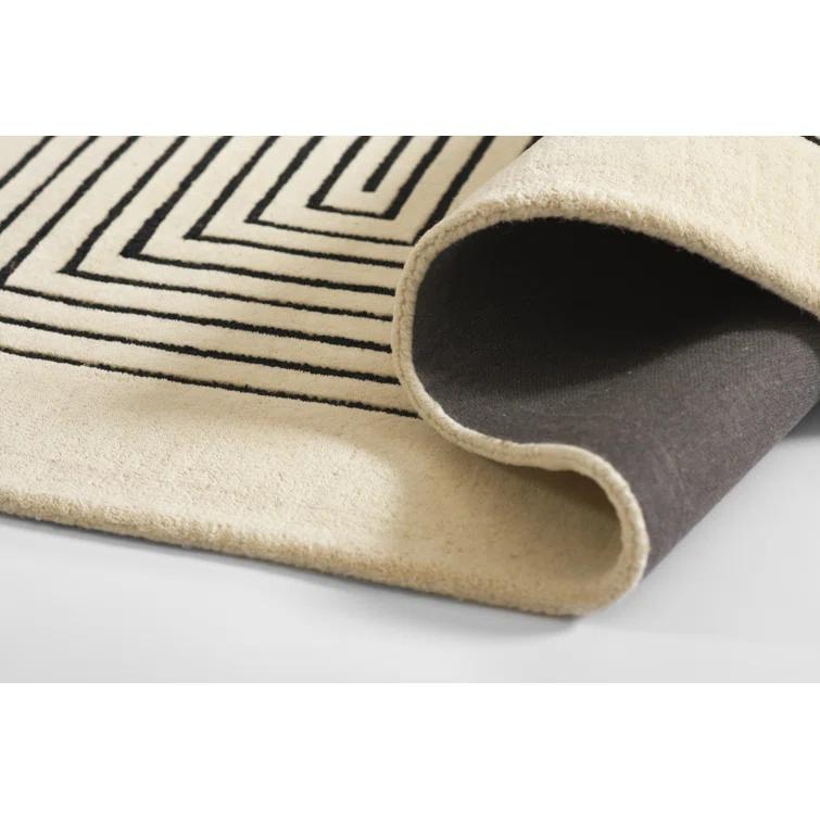 Momeni 3'6"x5'6" Simba Geometric Handtufted Area Rug White: Wool, Medium Pile, Indoor, Abstract Pattern, Rectangle