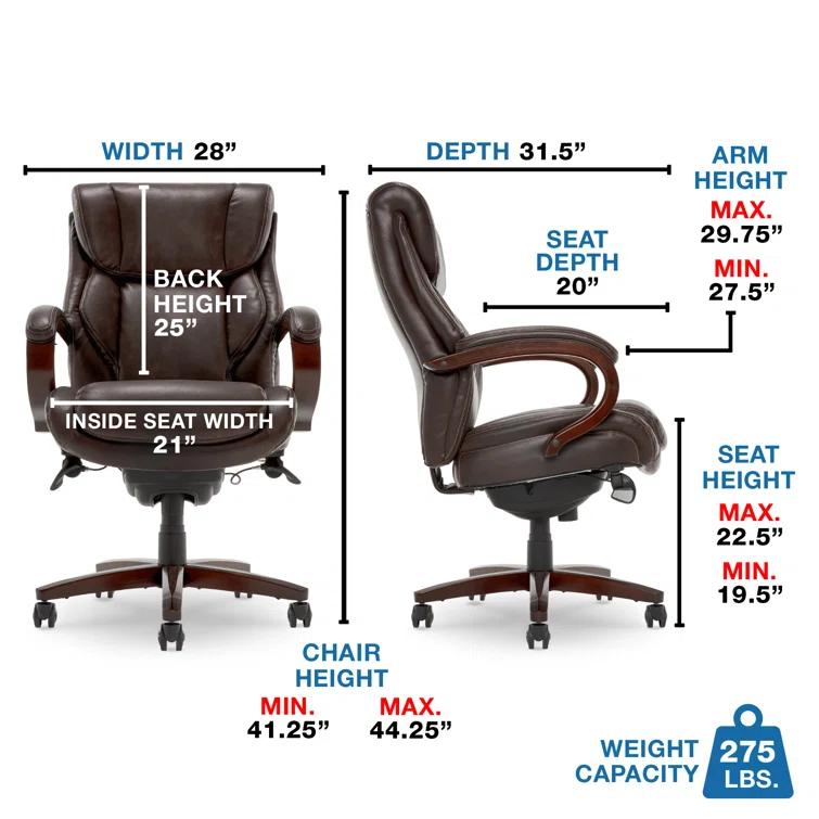 La-Z-Boy La-Z-Boy Bellamy Executive Office Chair with Memory Foam Cushions, Real Wood Arms and Swivel Base, Waterfall Seat Edge, Faux Bonded Leather