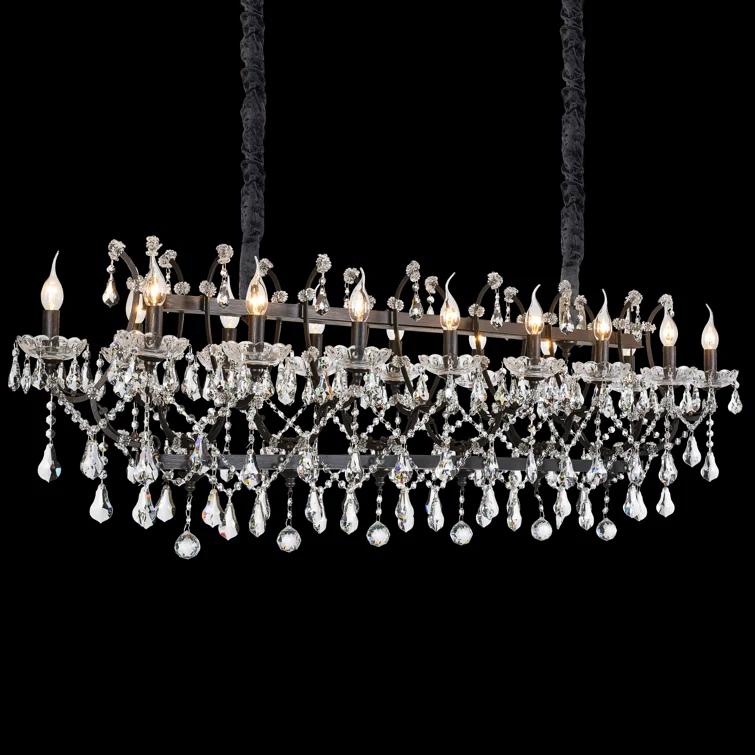 Black Iron and Crystal 16-Light Candle Chandelier