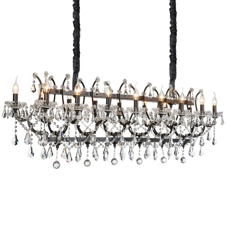Black Iron and Crystal 16-Light Candle Chandelier