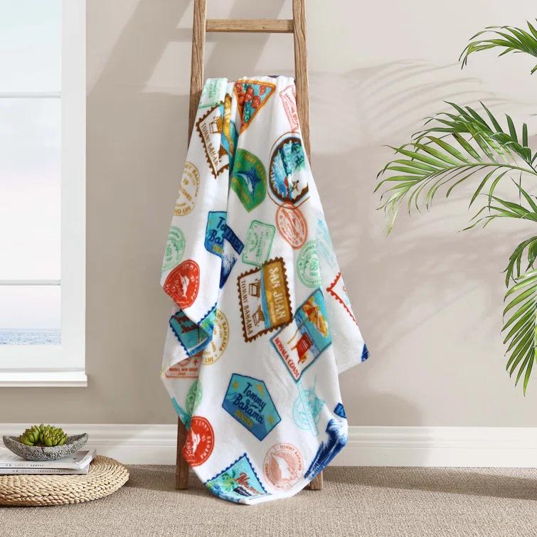Tommy Bahama Home Wallpaper Leaves Plain Weave / Muslin Throw Blanket