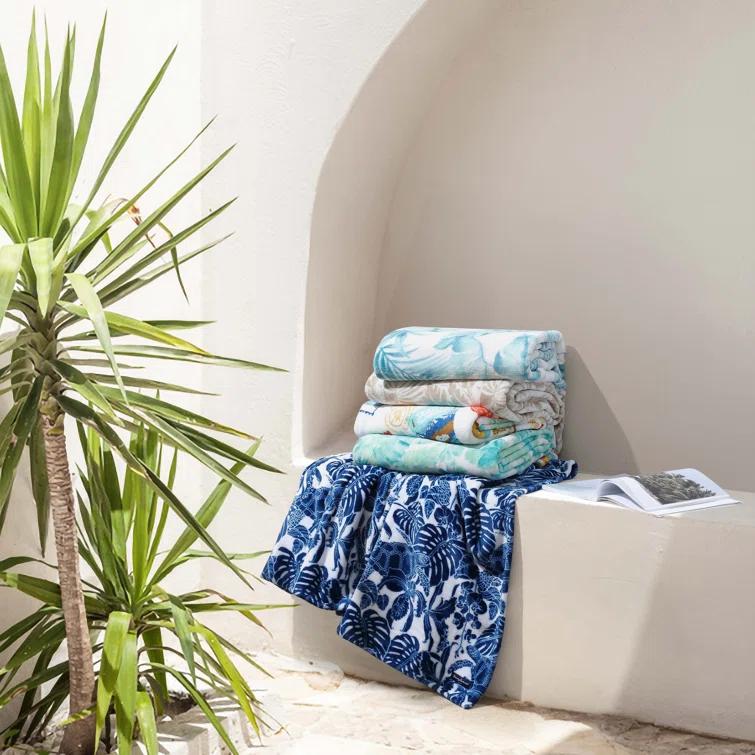 Tommy Bahama Home Wallpaper Leaves Plain Weave / Muslin Throw Blanket