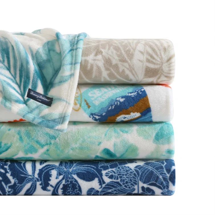 Tommy Bahama Home Wallpaper Leaves Plain Weave / Muslin Throw Blanket