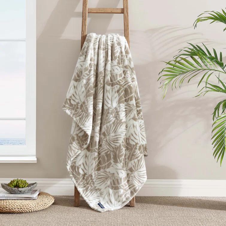 Tommy Bahama Home Wallpaper Leaves Plain Weave / Muslin Throw Blanket