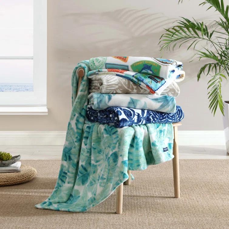 Tommy Bahama Home Wallpaper Leaves Plain Weave / Muslin Throw Blanket