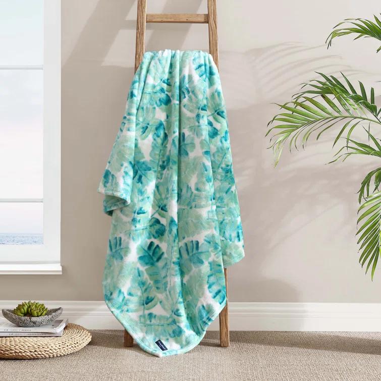 Tommy Bahama Home Wallpaper Leaves Plain Weave / Muslin Throw Blanket
