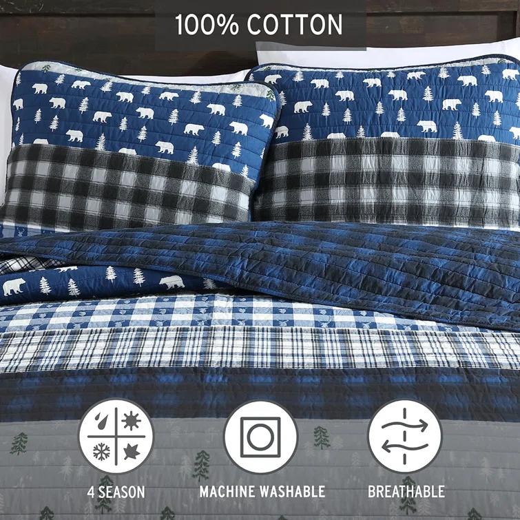 Eddie Bauer Blue Creek Plaid Cotton Reversible Quilt Set