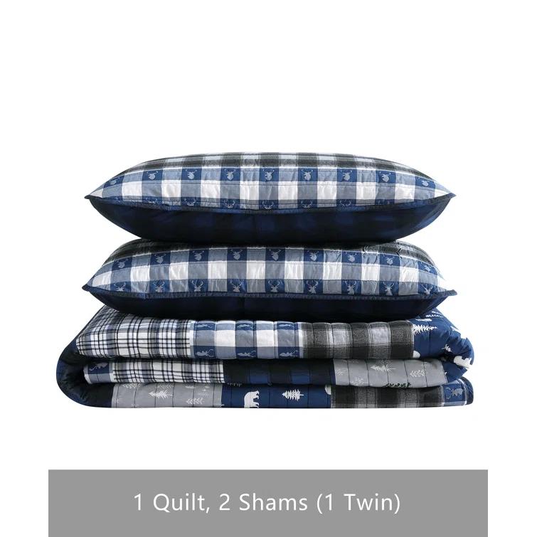 Eddie Bauer Blue Creek Plaid Cotton Reversible Quilt Set
