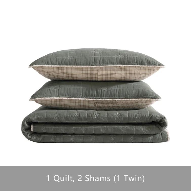 Eddie Bauer Eddie Bauer Troutdale Green Cotton Reversible Quilt Set