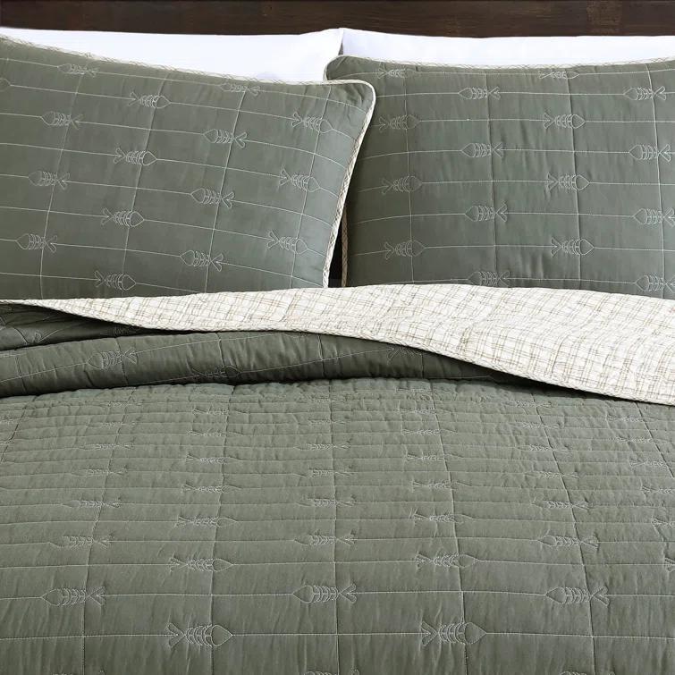 Eddie Bauer Eddie Bauer Troutdale Green Cotton Reversible Quilt Set