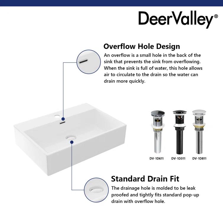 Ceramic White Rectangular Single Faucet Hole 24 in Console Bathroom Sink with Overflow