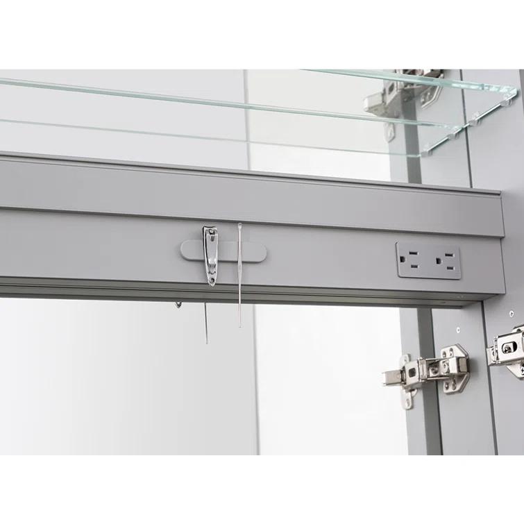 Royale Medicine Cabinet with Electrical Outlets, Defogger, Adjustable LED 3X Magnifying Mirror.